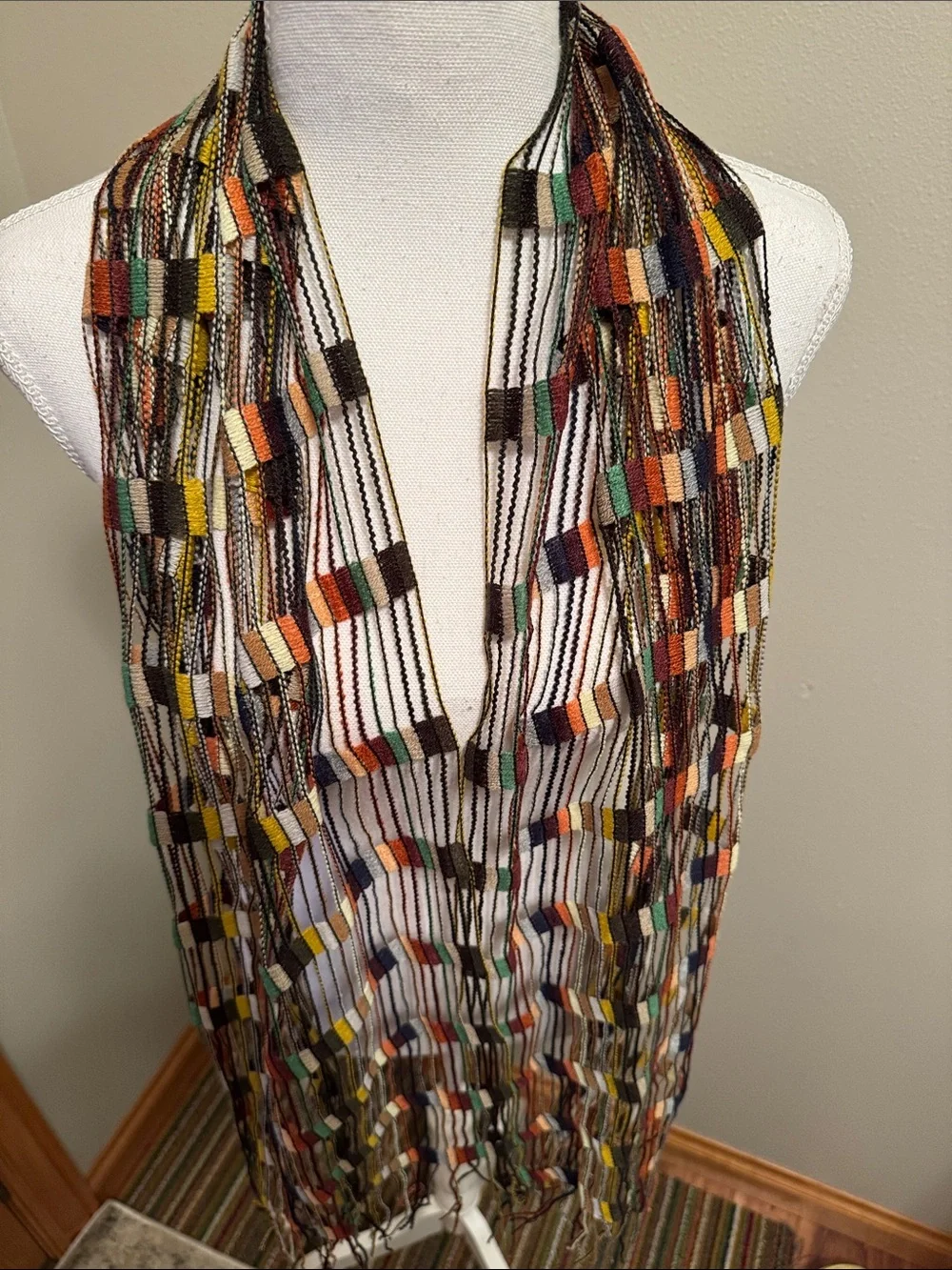 NEW Women’s Long Open Weave Fringe Scarf in Multicolor